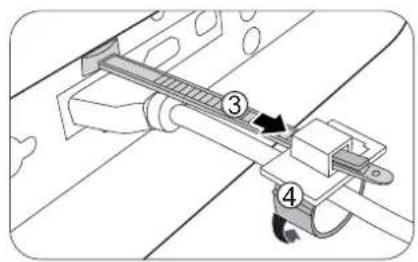 Technical diagram showing a mechanical assembly with numbered components and directional arrows indicating motion or flow.