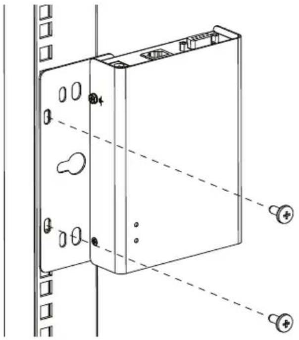 Technical line drawing of a rectangular electronic device with mounting holes and wiring, shown without any text or symbols.