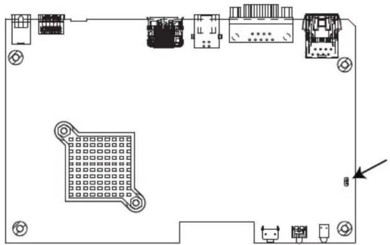 Technical line drawing of a computer motherboard with multiple connectors and a central grid-patterned component (no text or symbols)