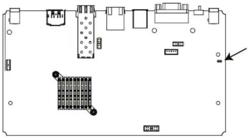 Top-down schematic of an electronic device layout with labeled components and connectors (no readable text or symbols)