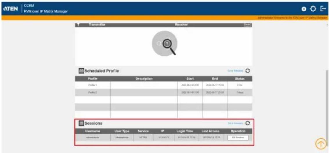 ATEN CCKM KVM over IP Matrix Manager achronatorial receives to the KVM user IP Matrix Manager Transmitter Receiver Schedule Profile Create Schedule Profile Description Start End Status Profile 1 2022-08-14 12:30 2022-09-17 15:00 8 ms Profile 2 2022-08-14 11:30 2022-08-17 22:00 7 ms Settings User Typ…
