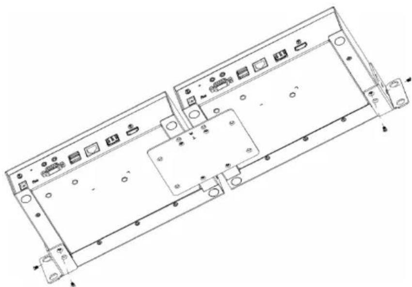 Technical line drawing of a computer chassis with ports, connectors, and memory slots (no text or labels)