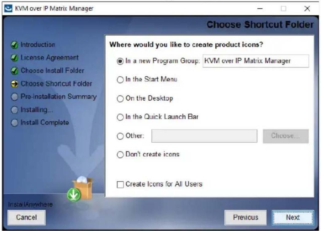 ATEN KE6910ATC - The Choose Shortcut Folder screen appears: - 1