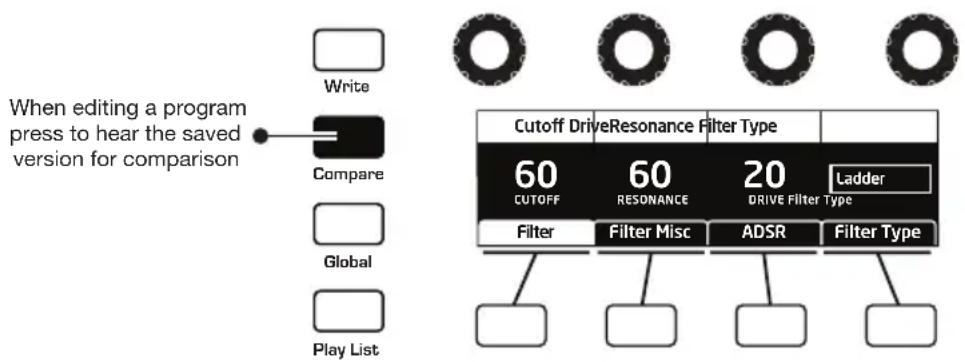 Dave Smith Pro 3 SE - To compare an edited program to a saved version: - 1