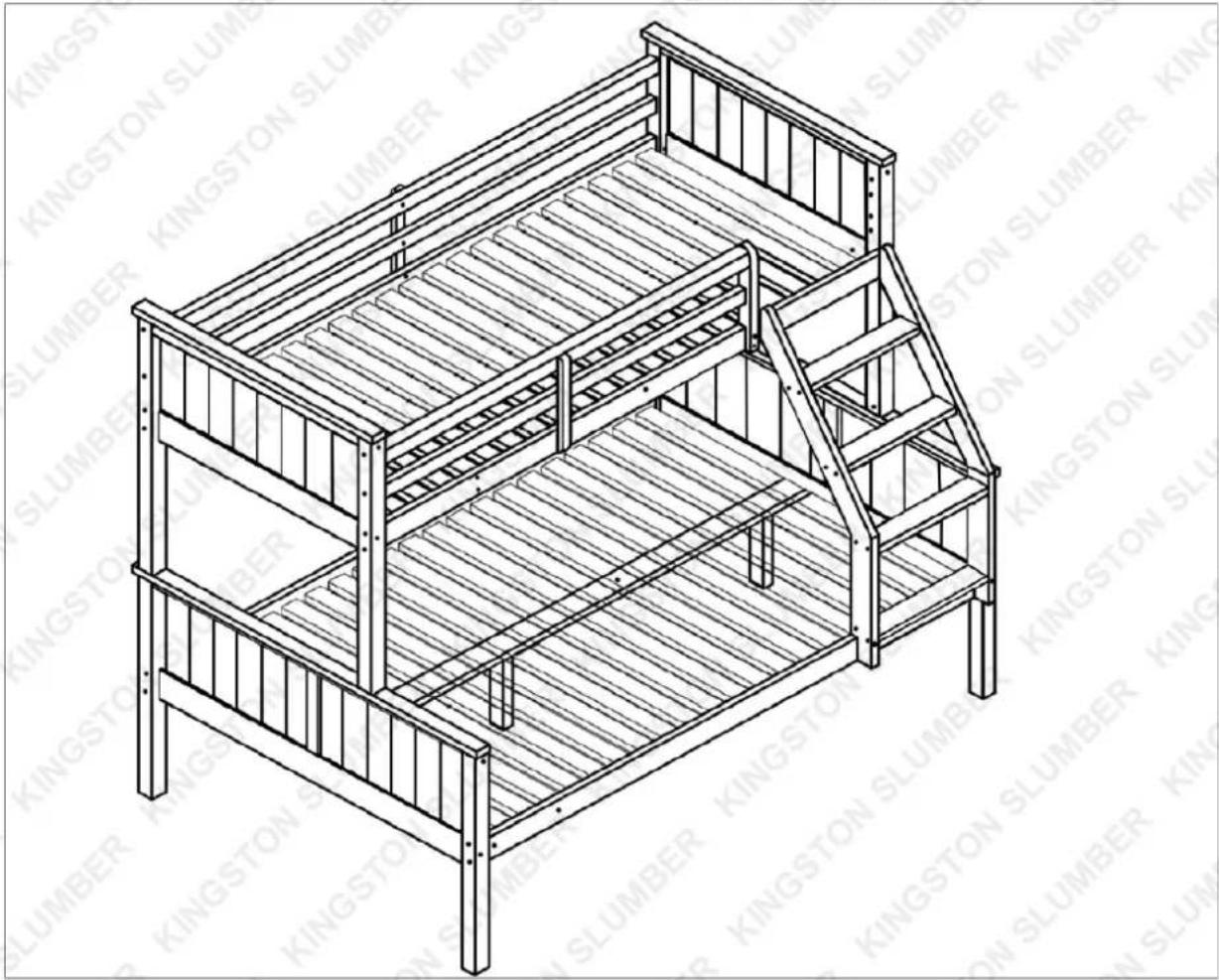 Isometric line drawing of a two-level wooden structure with railings and supports, no text or symbols present.
