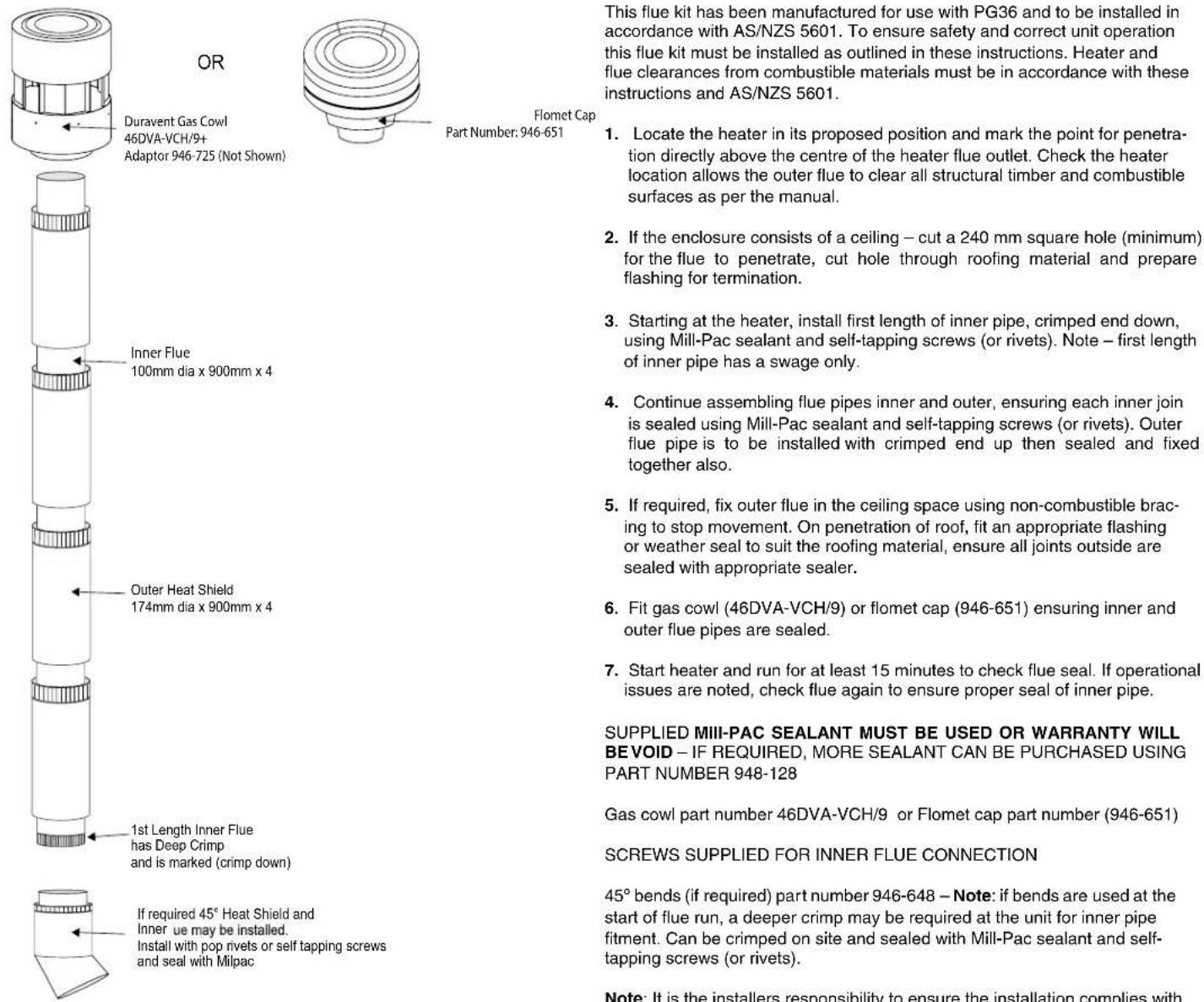 Regency Panorama PG36LP-6 - Direct Flue Zero Clearance Top Exit Vertical Flue Kit Installation Instructions - 1