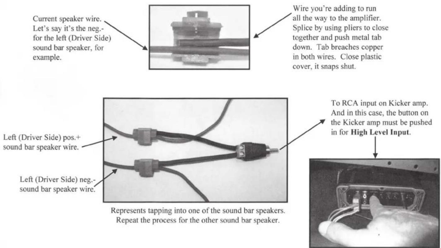 Select Increments Sono-Pod - This section is if your radio has no low level RCA's on the back or it's still the factory radio: - 1