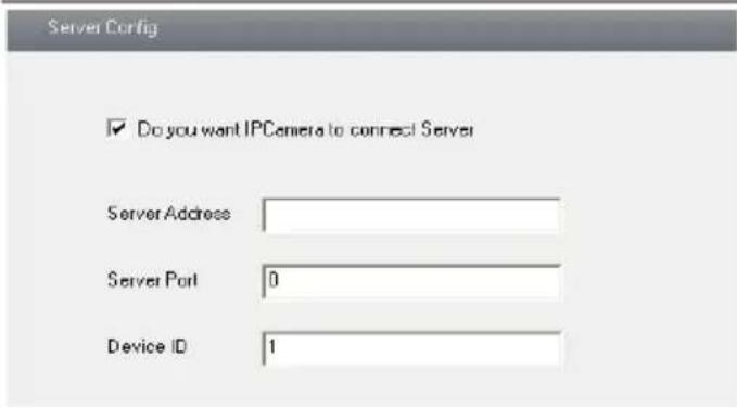 Server Config ✓ Do you want IPCamera to connect Server Server Address Server Port 0 Device ID 1