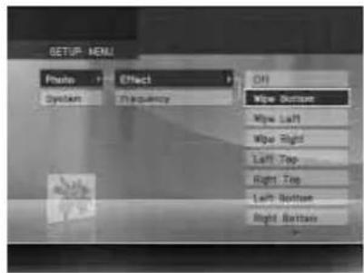 SETUP MENU Photo Effect Off System Frequency Mize Button Mize Left Mize Right Left Top Right Top Left Bottom Right Bottom