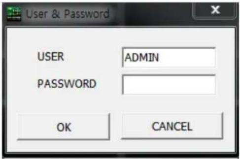 User & Password USER ADMIN PASSWORD OK CANCEL