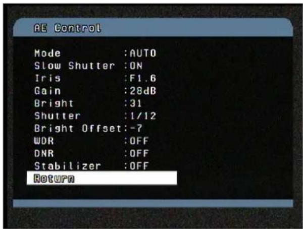 Vitek VT-PTZ18W - AE CONTROL (MENU => Camera => AE Control) - 1