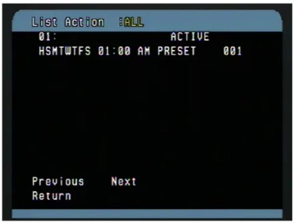 Vitek VT-PTZ18W - LIST ACTION (MENU => Actions Setup => List Action) - 1