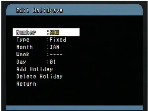 Vitek VT-PTZ18W - EDIT HOLIDAYS (MENU => Time & Date => Edit Holidays) - 1