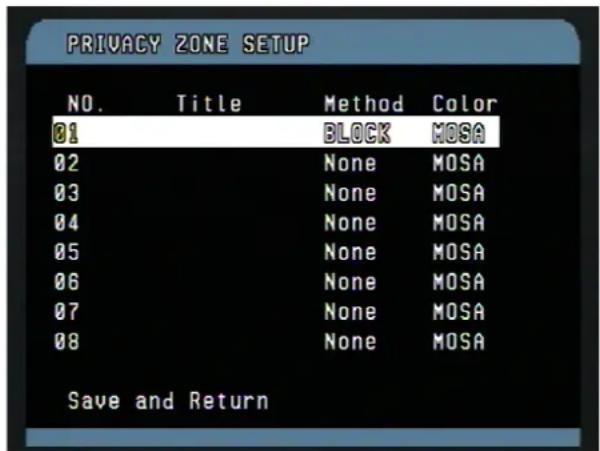 Vitek VT-PTZ18W - PRIVACY ZONE SETUP (MENU => Screen => Privacy Zone) - 1