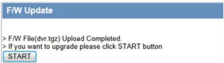 F/W Update >F/W File(dvr.tgz) Upload Completed. > If you want to upgrade please click START button START