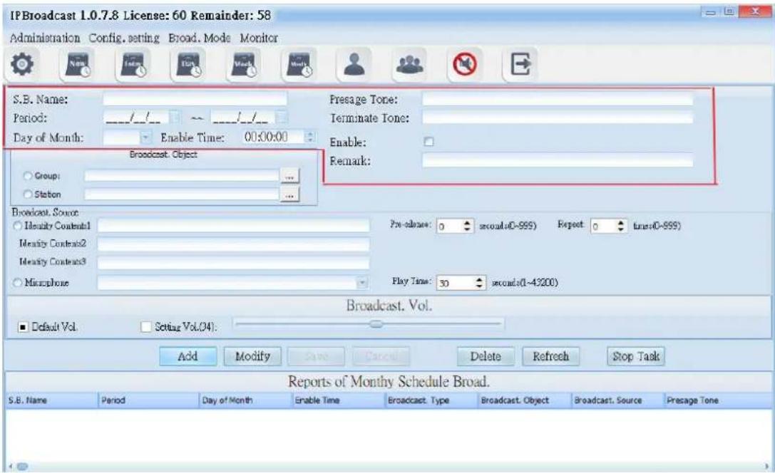 Portech IBS-20 - Schedule Date and Prelude/Ending Sound Setting - 1