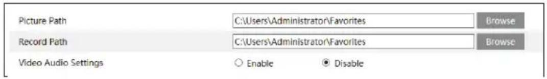 Picture Path C:\Users\Administrator\Favorites Browse Record Path C:\Users\Administrator\Favorites Browse Video Audio Settings ○ Enable ● Disable
