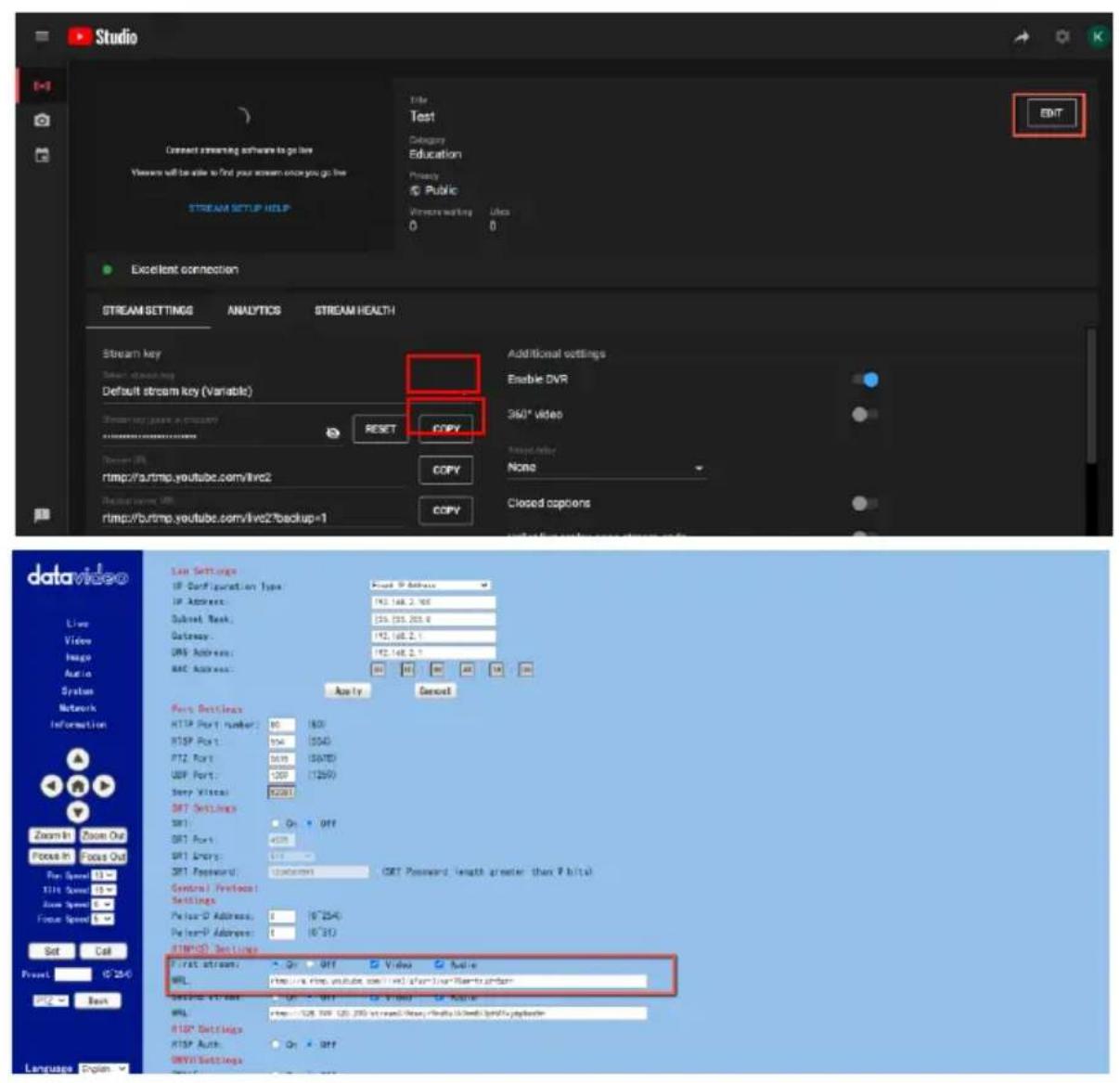 DataVideo PTC-280NDI - How to Stream to Youtube - 5