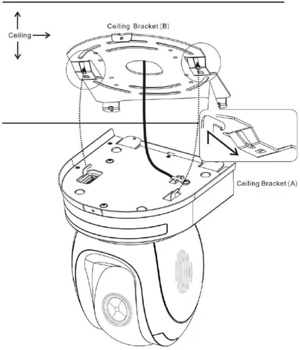 DataVideo PTC-280NDI - Step 4 – Ceiling Bracket (A) and Camera - 2