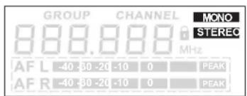 GROUP CHANNEL MONO 888,888 STEREC MHz AFL -40 30 -20 -10 0 PEAK AFR -40 30 -20 -10 0 PEAK
