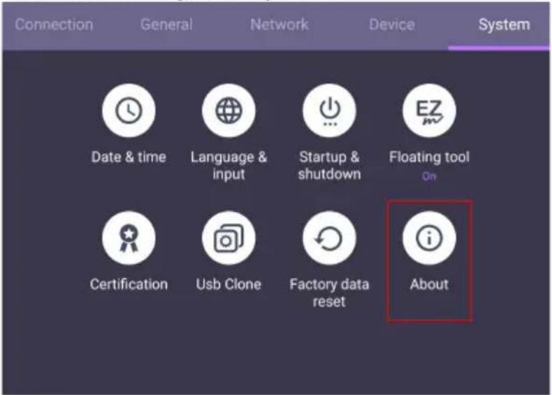 BENQ CS7501 - Go to System > About > System updates. - 1