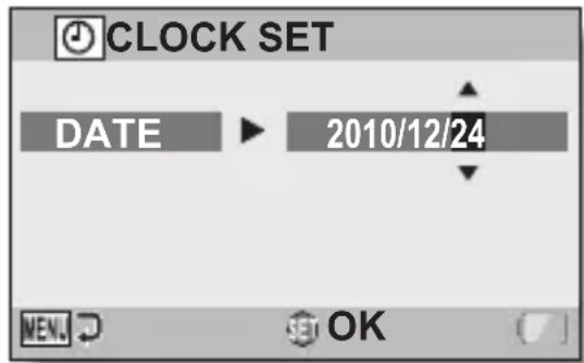 CLOCK SET DATE ▶ 2010/12/24 MEN OK