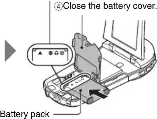 ④Close the battery cover. Battery pack