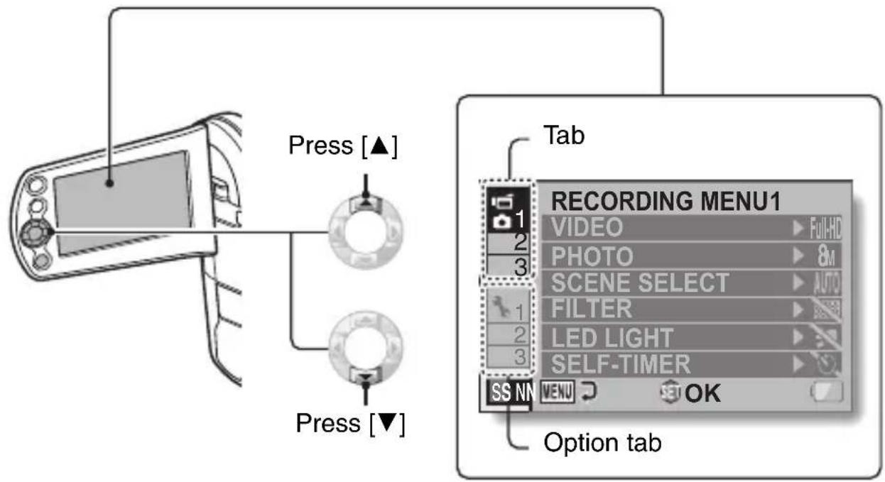 SANYO Xacti VPC-CS1PX - Press [▲] or [▼] to select a tab. - 1