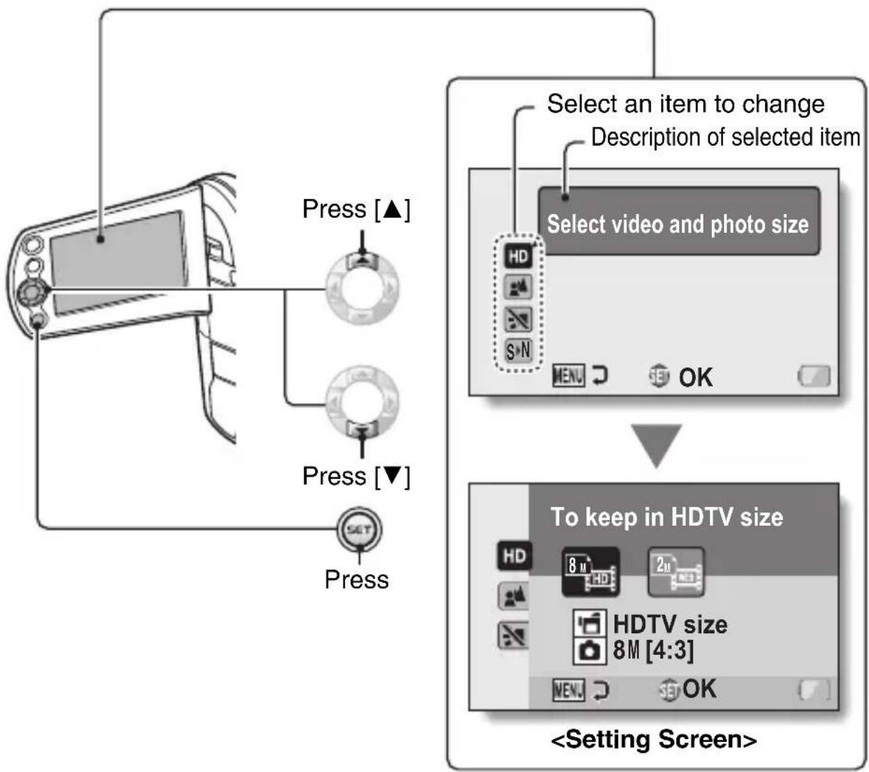 SANYO Xacti VPC-CS1PX - Press [▲] or [▼] to select the item you wish to change, and press the SET button. - 1