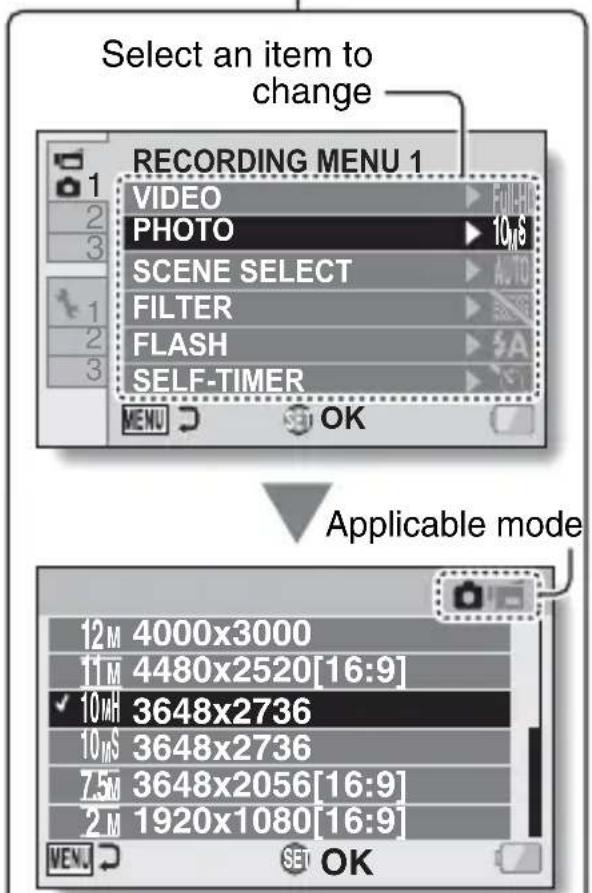 SANYO Xacti VPC-GH3PX - Press [▲] or [▼] to select the item you wish to change, and press the SET button. - 2