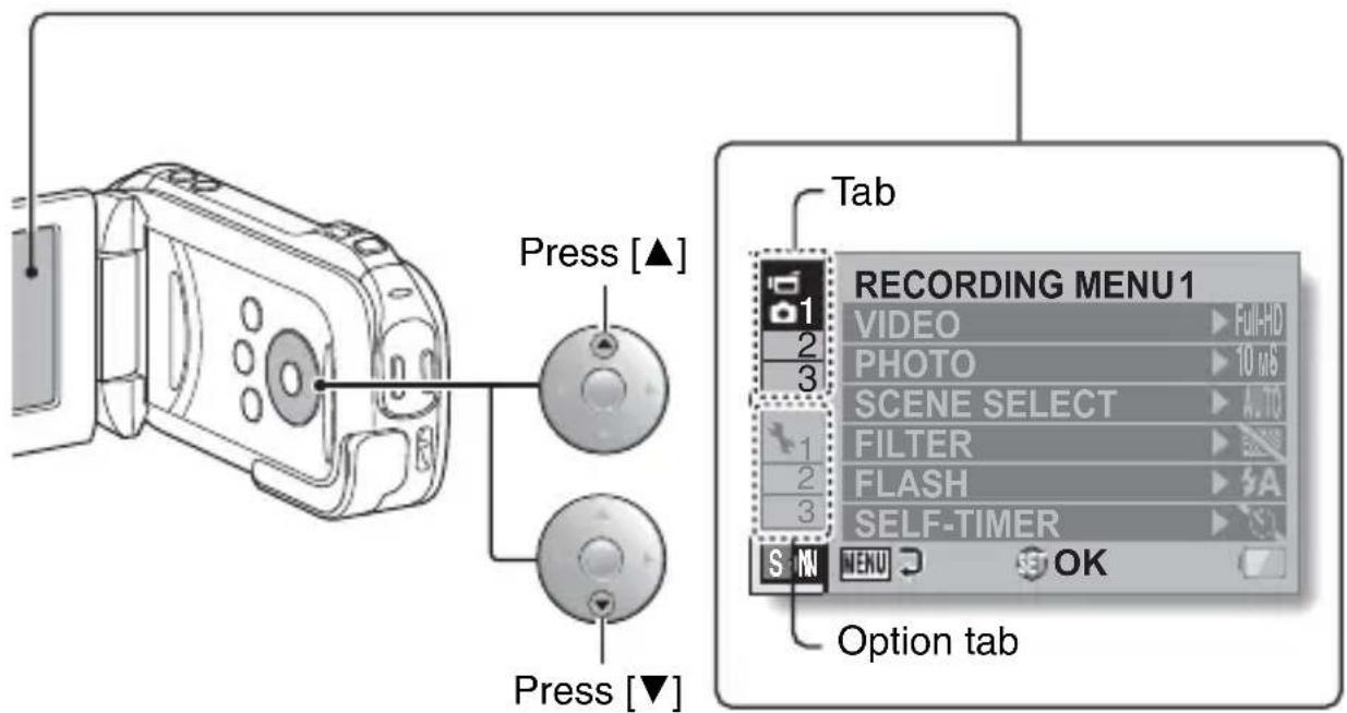SANYO Xacti VPC-GH3PX - Press [▲] or [▼] to select a tab. - 1