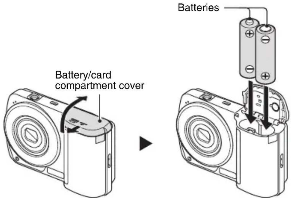 SANYO VPC-S122GX - Open the battery/card compartment cover, and insert the batteries. - 1