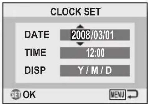 SANYO VPC-E10GX - Press the [▲] or [▼] button to select "CLOCK SET", and press the SET button or the [▶] button. - 2