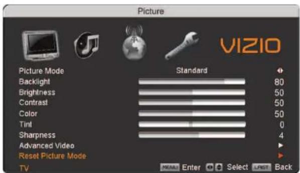 VIZIO VP423HDTV10A - Reset Picture Mode - 1