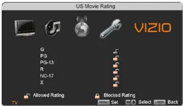 VIZIO VP423HDTV10A - US Movie Rating (For US) - 1