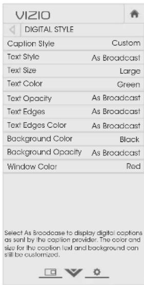 VIZIO E320-C0E - Changing the Appearance of Digital Closed Captions - 1