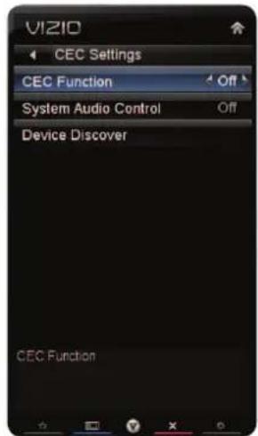VIZIO XVT580CM - Adjusting the CEC Settings - 2