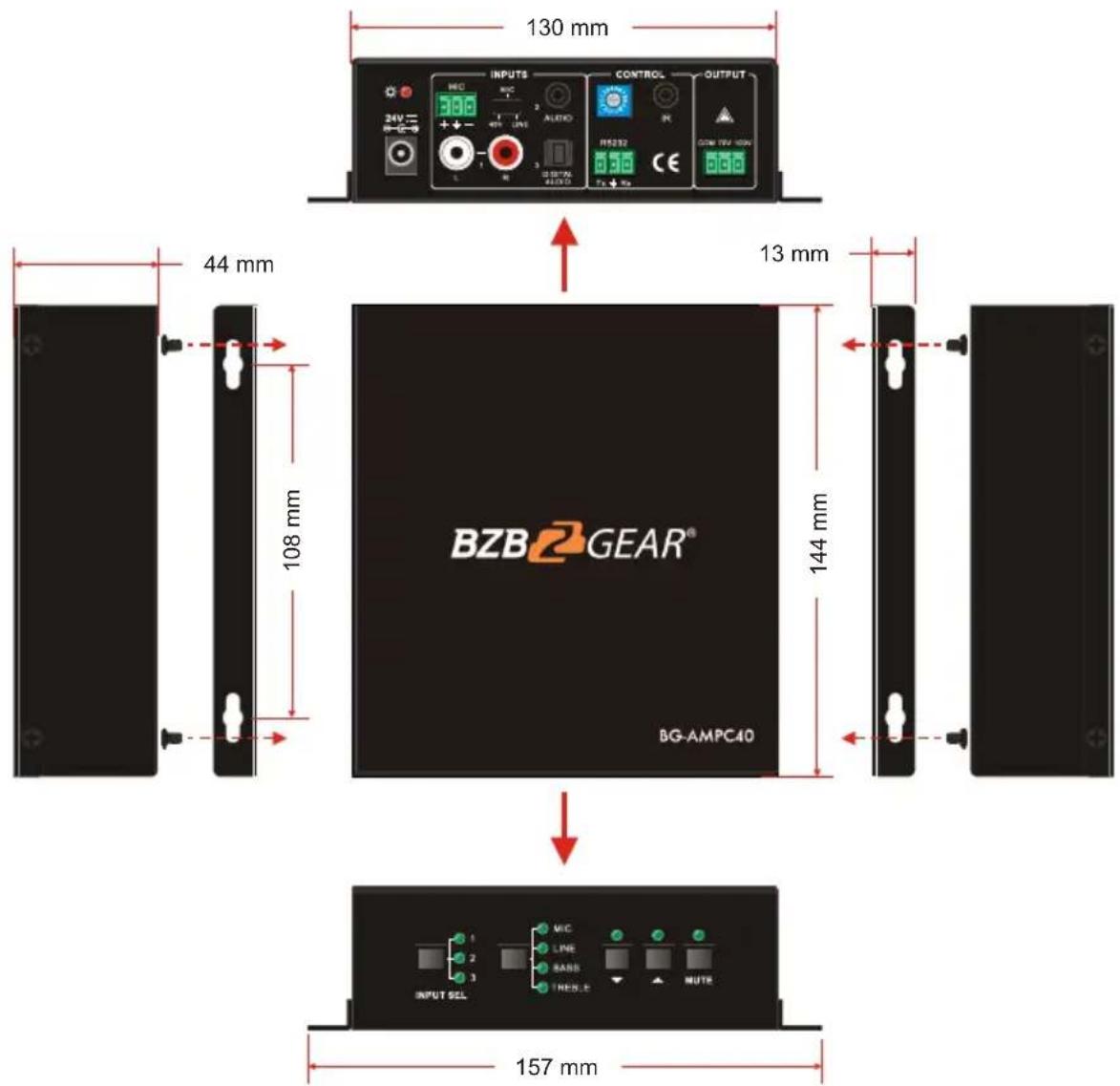 BZBGear BG-AMPC40 - Panel Drawing - 1
