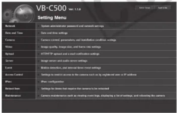 CANON VB-C500D - Accessing the Setting Menu - 1