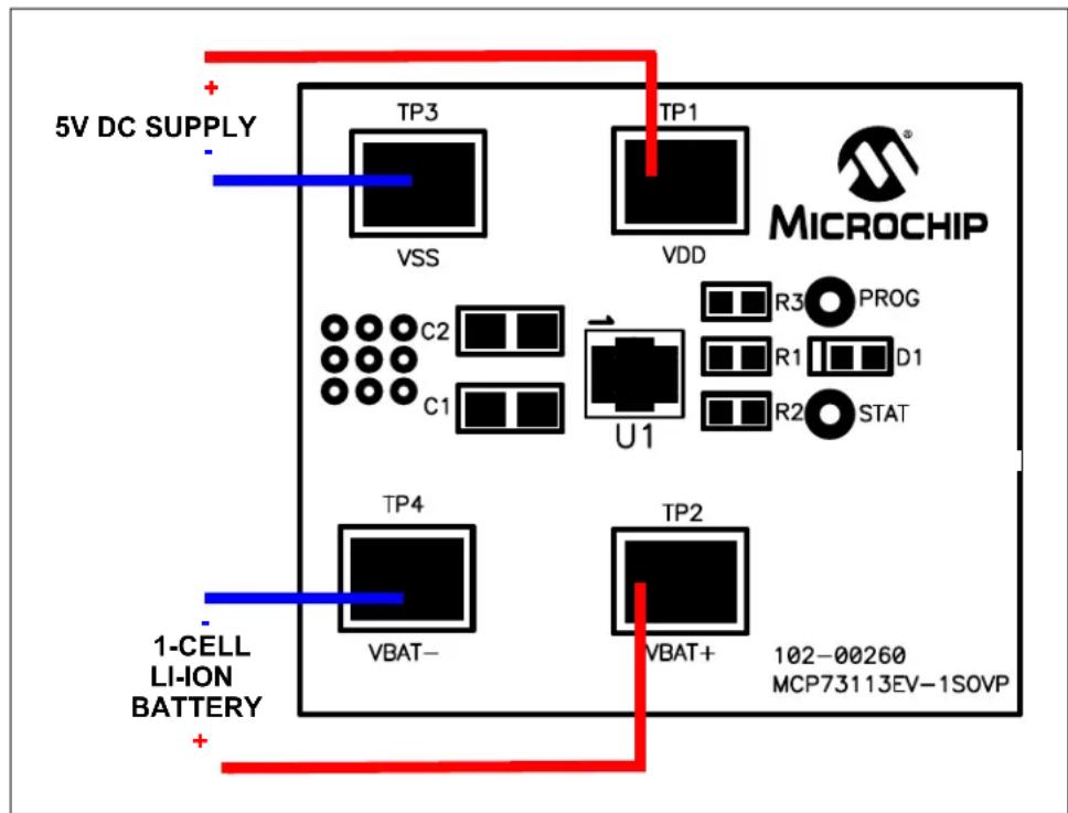 Microchip MCP73113 - POWERING THE MCP73113 OVP SINGLE-CELL LI-ION BATTERY CHARGER EVALUATION BOARD - 1