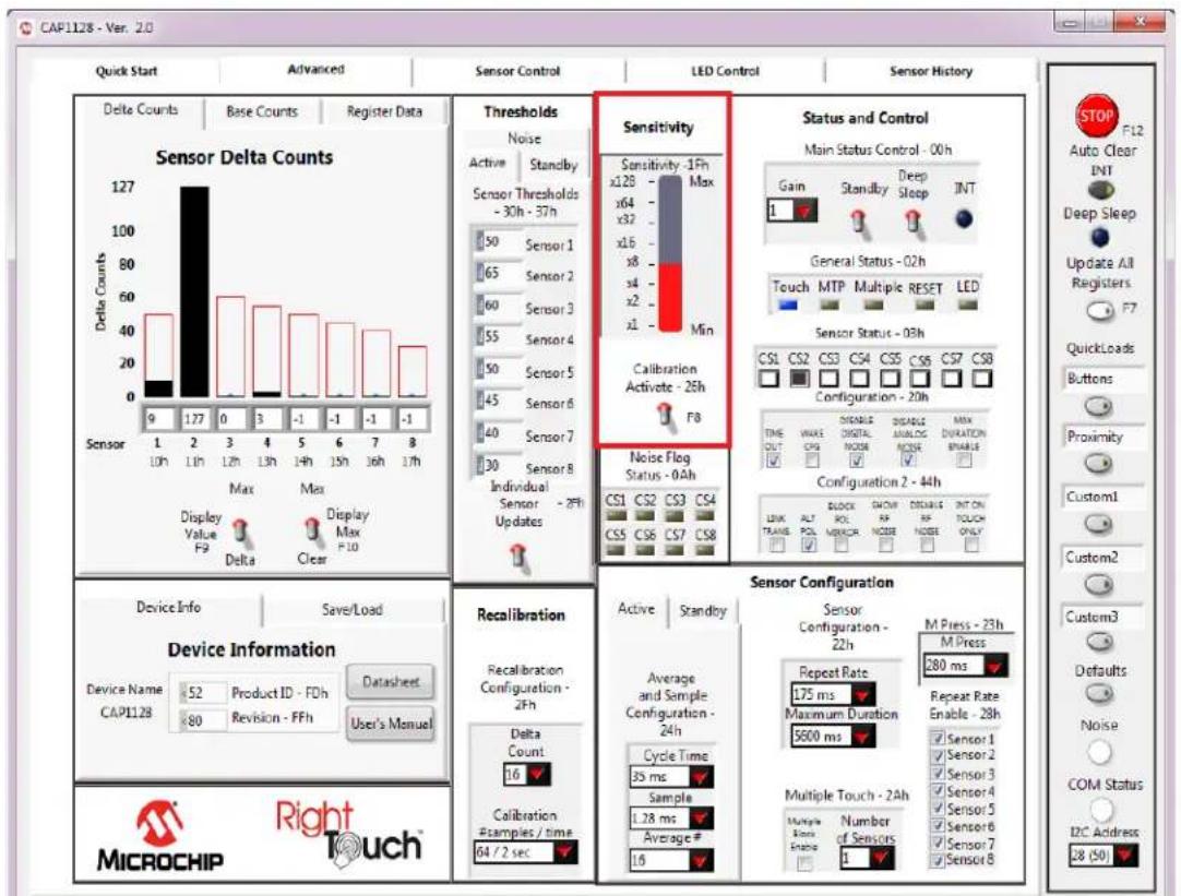 Microchip CAP1106 - Sensitivity Control Panel - 1