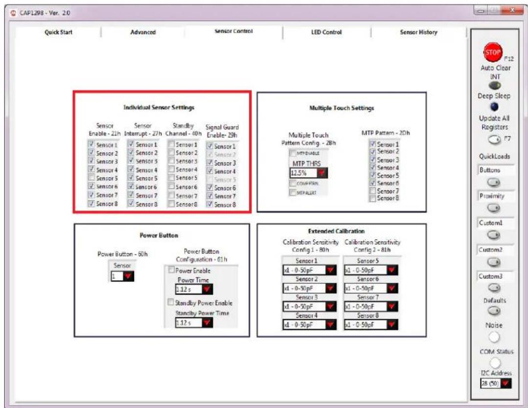 Microchip CAP1133 - All Sensor Input Settings - 1
