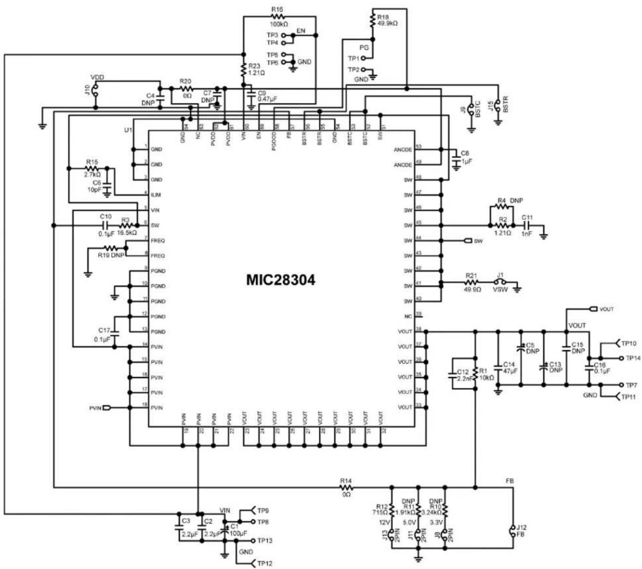 Microchip MIC28304-2-12V - MIC28304 0.8V to 5V/3A Output Evaluation Board Schematic - 1