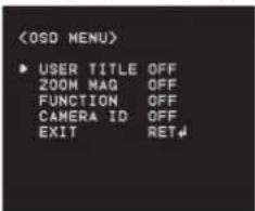 • USER TITLE OFF ZOOM MAQ OFF FUNCTION OFF CAMERA ID OFF EXIT RET↓