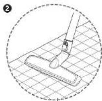 Illustration of a hand using a mop on a tiled floor, enclosed in a dashed circle (no text or symbols)