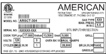American Range Performer AROBSCT-4482GD - WARNING - 1