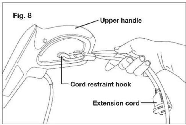 Fig. 8 Upper handle Cord restraint hook Extension cord