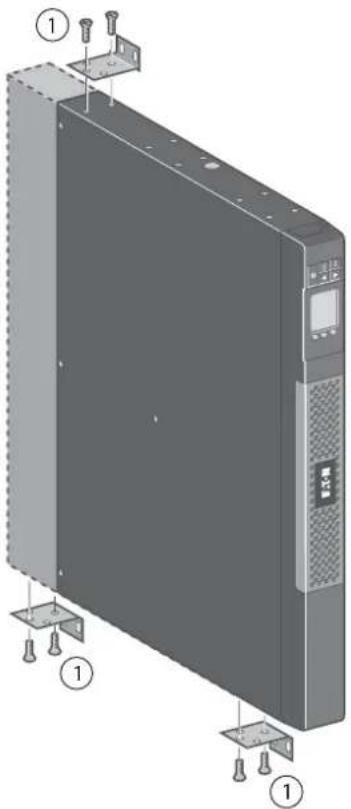 Diagram of a server rack with labeled components, showing front panel and side panels with screws and labels.