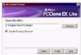 PCClone EX Lite System installed by: C:\Program Files\PCLO EX ✓ Create Desktop Provider Browse Back Install Out