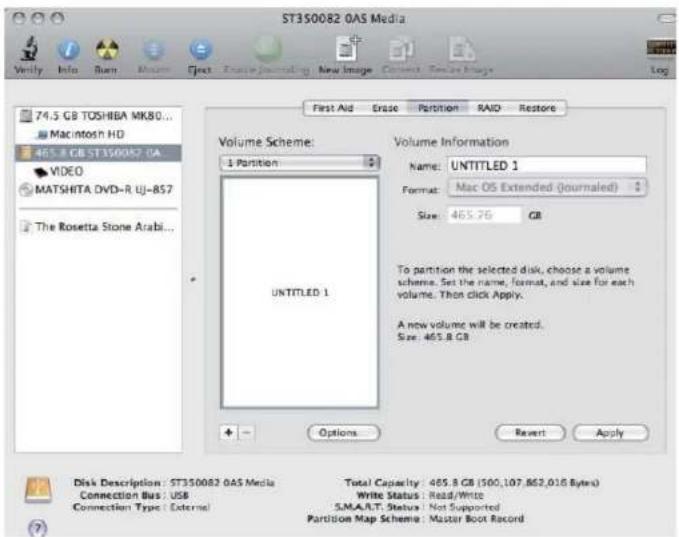ST350082.0AS Media Verify Info Run Images Next Ensure Journaling New Image Contents Ensure Image Log 74.5 GB TOSHIBA MK80... Macintosh HD 465.8 GB ST350082.0A VIDEO MATSHITA DVD-R UJ-857 The Rosetta Stone Arabi... First Aid Erase Partition RAID Restore Volume Scheme: 1 Partition Volume Information N…